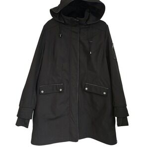 Rickis Black‎ Hooded Parka Jacket with Zipper Accents and Thumbholes XL